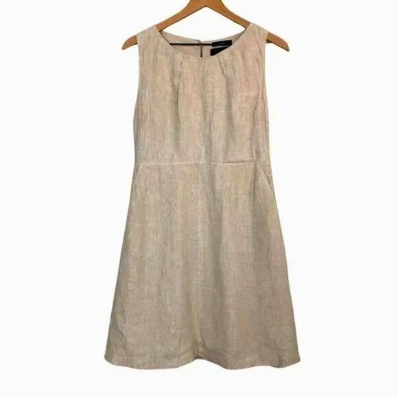 NWT Elle Tahari Taupe Beige Linen Satin Lined Sleeveless Dress - Picture 9 of 10